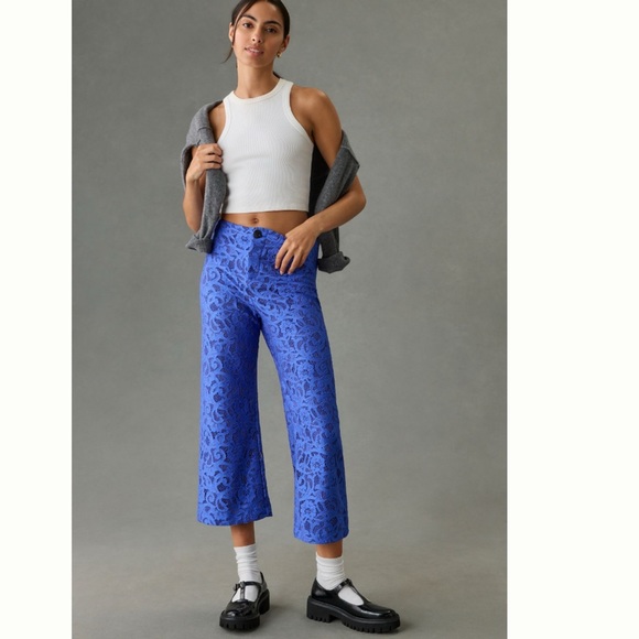 NWT Anthropologie Maeve The Colette Lace Cropped Wide-Leg Pants - Picture 3 of 13